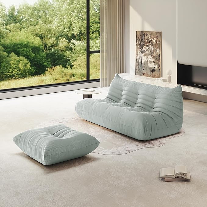 Bean Bag Chair for Adults, Fireside Chair Lazy Floor Sofa, Modern Corduroy Fabric Caterpillar Sofa Couch, Armless Foam Lounger Tatami Recliner Bean Bag Couch for Living Room Bedroom Dorm Office