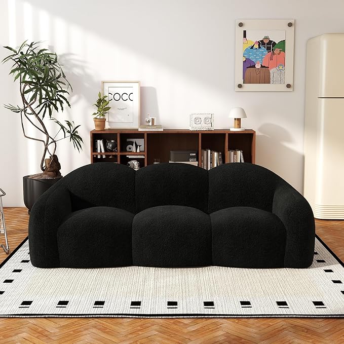 JACH Small Minimalist Sofa for Apartment, Modern Comfy Upholstered Sofas, Boneless Leisure Couches, 3-Seater Cloud Couch for Living Room Bedroom, Small Space (Black, No Assembly Required)