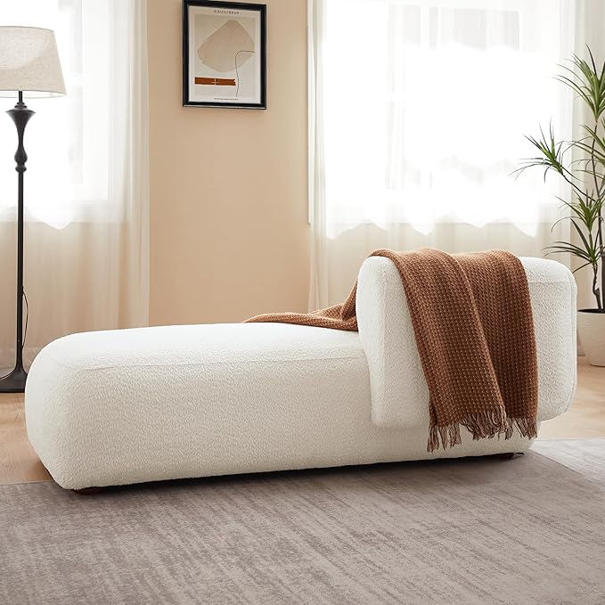 ZEKOKO Boucle Chaise Lounge Chair Indoor Comfy Fluffy Lounge Sofa Upholstered Chaise Lounge Modern Lounge Chair Indoor for Living Room Bedroom Office(Right Hand, Cream)