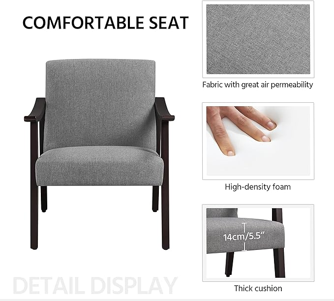 Yaheetech Accent Chair, Mid-Century Living Room Chair, Modern Linen Fabric Side Chair with High Back for Living Room/Office/Bedroom, Minimalist, Dark Gray