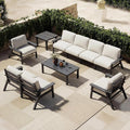 Patio Kingdom Patio Furniture Set 8 Seats, 4-Seater and 2-Seater Outdoor Sofas with Beige Washable Thick Cushions, Patio Conversation Sets for Lawn, Garden, Porch, Balcony, Deck (Grey Frame)