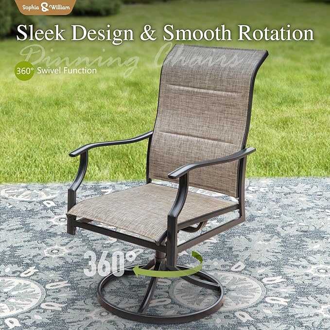 Sophia & William 7 Piece Outdoor Patio Dining Set, Patio Furniture Set with 6 Swivel High Back Patio Dining Chairs and Rectangular Metal Table, Textilene Fabric for Backyard, Poolside, Balcony