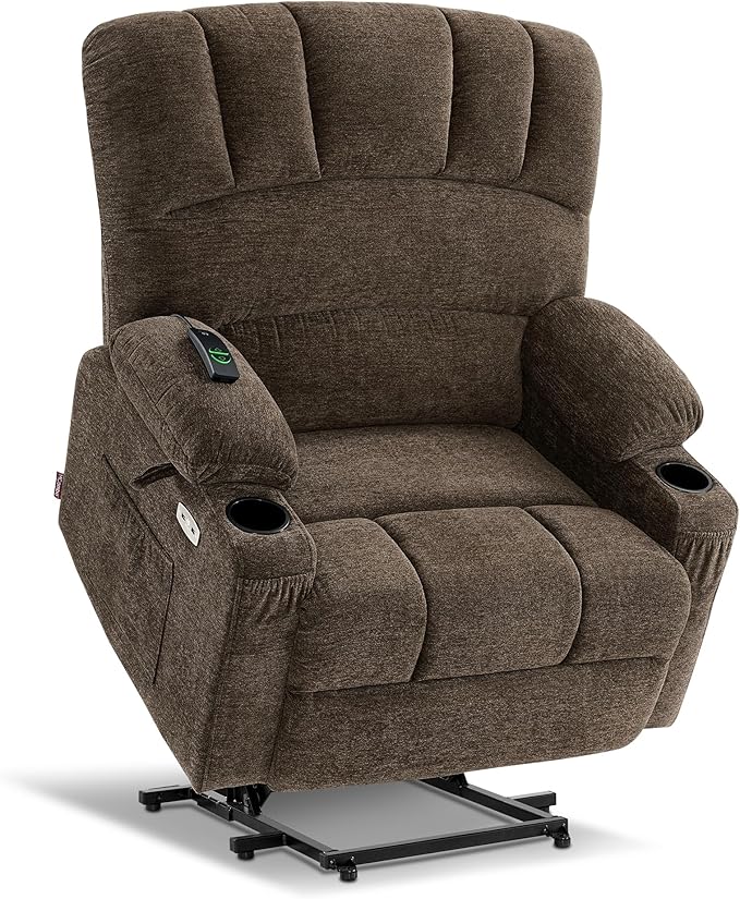 MCombo Oversized Power Lift Recliner Chair for Elderly, Lift Chair with Heat and Massage, Lift Recliner for Big and Tall, Cup Holders, USB & Type C Ports, Fabric R7092 (Mocha, Oversize)