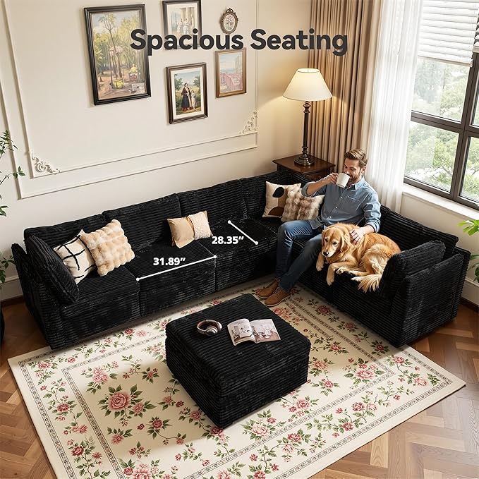 CAODOC Large 7 Seat Modular Sectional Sofa with Ottoman Seat Corduroy Sleeper Sectional Sofa Bed Oversized Convertible Modular Couch for Living Room