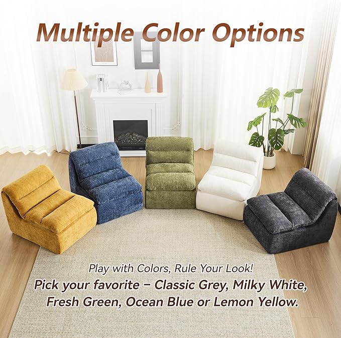 WUTUTUEE Boneless Chair, Double-Layer Armless Floor Sofa with High Density Memory Foam, No Assembly Togo Sofa, Chenille Bean Bag Chairs for Living Room, Bedroom, Comfy Cloud Chair (Green)