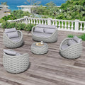 Erotr Fully Assembled Patio Furniture Set: 5 Pieces Woven Rope Outdoor Conversation Set Cushioned - Modern Metal Deck Loveseat Chair Table Set - Porch Seating for Yard Garden Pool Hotel Resort, Grey
