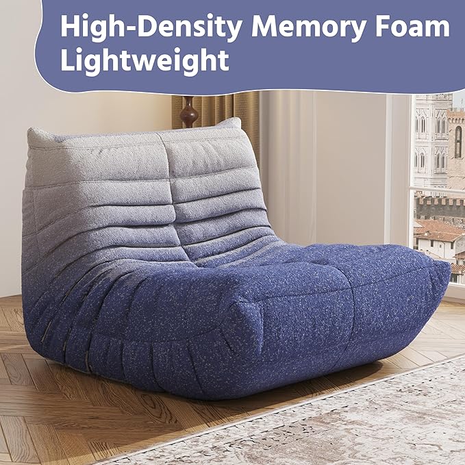 Bean Bag Chair, Fireside Chair, Large Bean Bag Chair for Adults, Bean Bag Chairs for Teens with High-Resilience Foam, Non-Slip Base Floor Lounge Sofa,Living Room (Gradient White-Blue, Single)