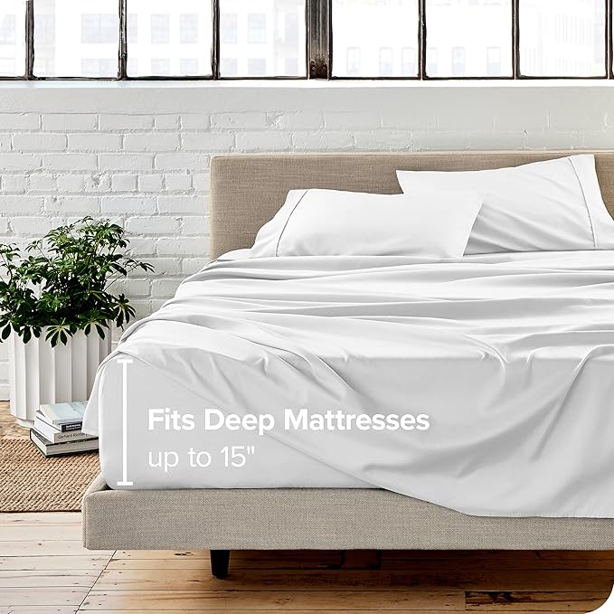 Bare Home Bed-in-A-Bag 7 Piece Comforter & Sheet Set - Queen - Goose Down Alternative - Ultra-Soft 1800 Premium Bedding Set (Queen, Grid - Grey/White Comforter Set, White Sheet Set)