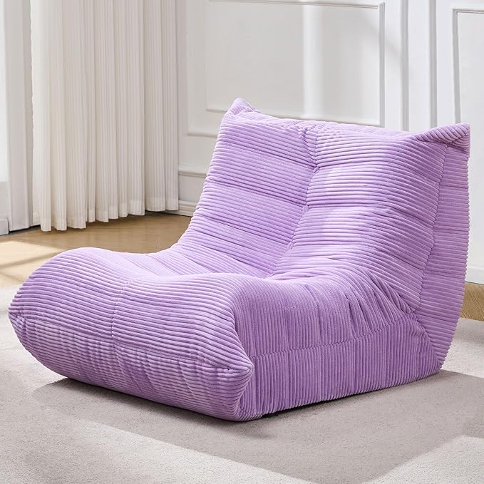 Bean Bag Chairs for Adults Giant Bean Bag Chair Memory Foam BeanBag Chair Bean Bag Sofa with Filler Faux Fur Fireside Beanbags Lazy Sofa for Living Room Bedroom Office (Purple Corduroy, Single)