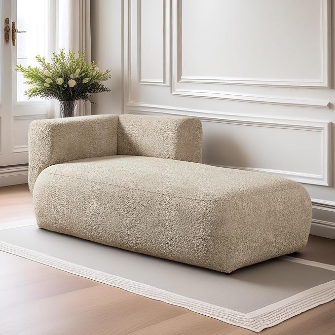 ZEKOKO Boucle Chaise Lounge Chair Indoor Comfy Fluffy Lounge Sofa Upholstered Chaise Lounge Modern Lounge Chair Indoor for Living Room Bedroom Office(Right Hand, Camel)