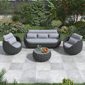 Erotr Modern Outdoor Living Room Furniture Set: 4-Piece Alumunim Assembled Woven Rope Accent Patio Conversation Set, All-Weather Lounge Sofa Set for Porch Backyard Garden Deck Poolside Hotel