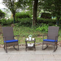 Oasishine Rocking Chair Outdoor 3 Pieces High-Backed Patio Rocking Chairs Bistro Table and Chairs Set of 2, Royal Blue