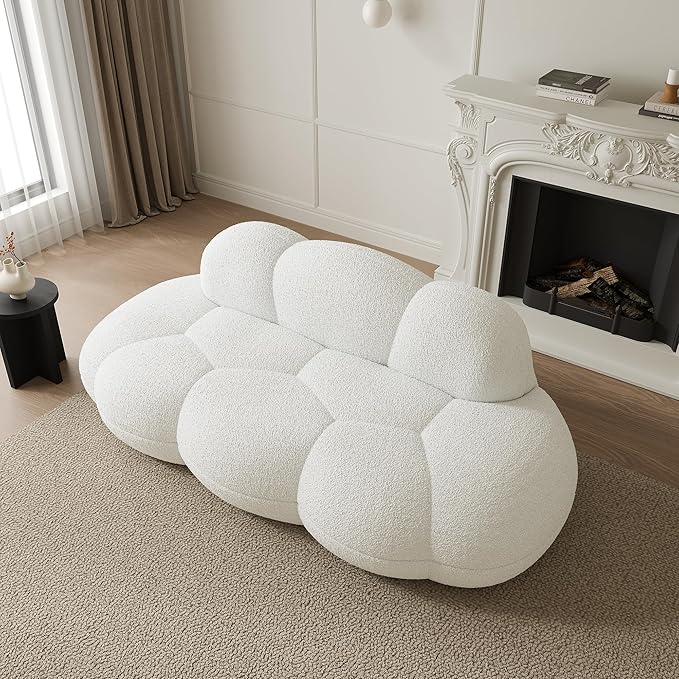 JACH 3 Seater Cloud Sofa for Living Room, Modern Sherpa Upholstered Sofa, Minimalist Leisure Couch, Comfy Cloud Couch for Apartment, Small Space, No Assembly Required (White)