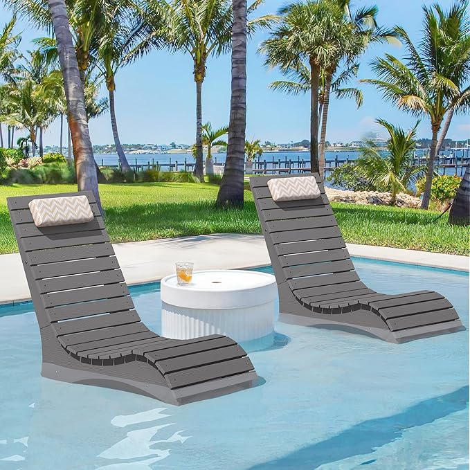 Homenjoy HDPS Pool Lounge Chairs, Use in Pools Lounge Chairs up to 10-Inches of Water, Chaise Chairs with Headrest, Lounge Chair Outdoor, Fade-Resistant Pool Lounger for Deck