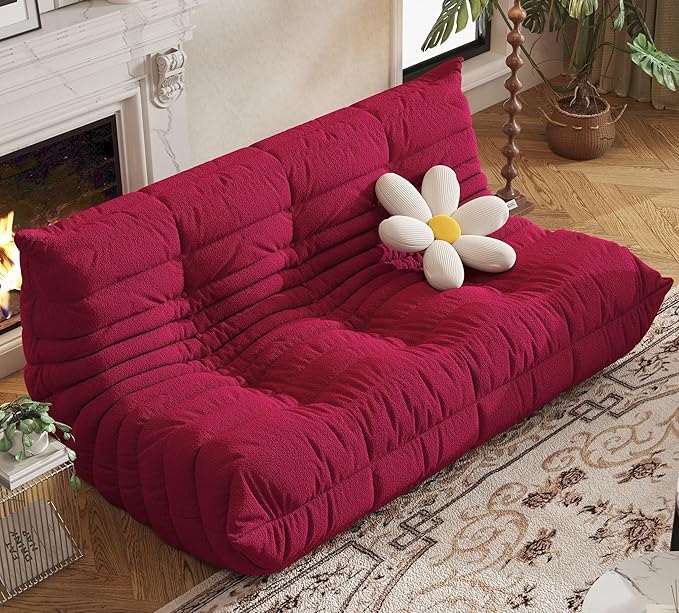 Bean Bag Chair, Fireside Chair, Large Bean Bag Chair for Adults, Bean Bag Chairs for Teens with High-Resilience Foam, Non-Slip Base Floor Lounge Sofa,Living Room (Burgundy, 3-Seater)