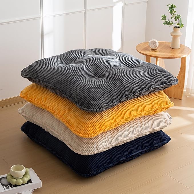 35" Washable Floor Pillow Cushion for Adults, Meditation Cushion Pillow, Extra Large Square Floor Sitting, Removable Tufted Corduroy Cover, for Tatami Living Room or Yoga, Navy, Machine Washable