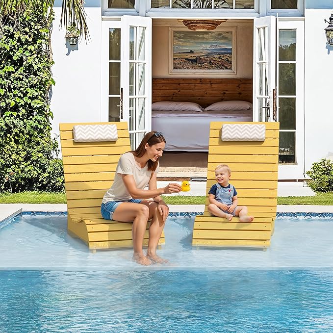 Homenjoy HDPS Pool Lounge Chairs Set of 2, Use in Pools Lounge Chairs up to 10-Inches of Water, Chaise Chairs with Headrest, Lounge Chair Outdoor, Fade-Resistant Pool Lounger for Deck