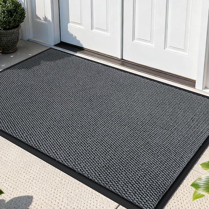 Yimobra Doormat Outdoor Indoor Entrance 47 x 32, All-Season All-Weather Front Door Mat, 100% Waterproof Welcome Matt for Floor Garage Outside Entry, Stain and Fade Resistant,Grey