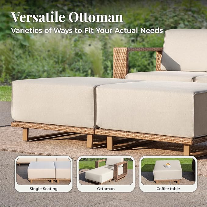MIXPATIO 8 Pieces Outdoor Patio Furniture Set, Wicker Rattan Modular Patio Sofa Couch, Sectional Outdoor Conversation Set with 10" Extra Thick Cushions for Deck Backyard Lawn