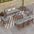 Patio Kingdom 10 Piece Outdoor Patio Furniture Set, Outdoor Couch with Washable Thick Gray Cushions, Coffee Table & Side Table, Patio Conversation Sets for Lawn, Garden, Porch, Balcony (Brown Frame)
