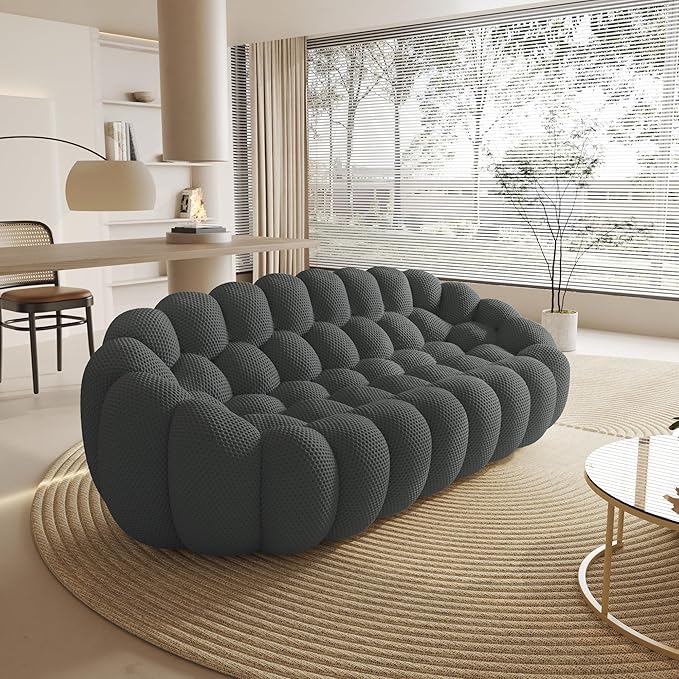 WJShome Bubble Sofa Couch,98'' Modern Curved Sofas for Living Room, 3 Seater Lazy Floor Sofa, Large Bean Bag Chair,Deep Seat Floor Sofas Chair Lounge for Office, Apartment(Dark Gray)