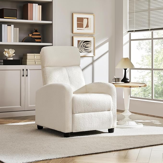 Yaheetech Fabric Recliner Chair Single Sofa Home Theater Seatting Adjustable Modern Single Reclining Chair for Living Room Bedroom Home Theater Ivory
