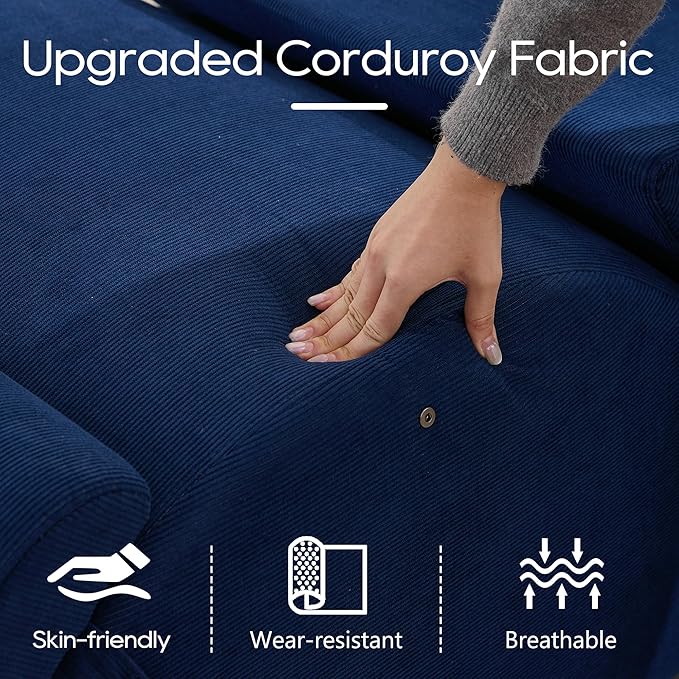 DRMBOOK Yoga Chairs for Adults, Corduroy Fabric Chaise Lounge with Headrest, Boneless Yoga Sofa Couch with Waist Cushion, Movable Footrest, Side Pockets for Relaxation Exercise Stretching (Blue)