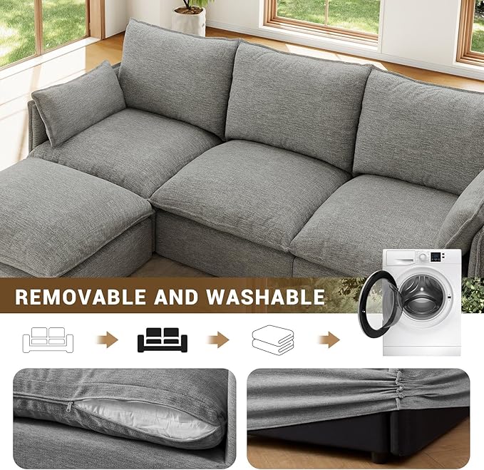 Forest aesthetics Cloud Modular Sectional,Ottoman Waterproof High Backrest Sectional Sofas,Down Filled Modular Couch with Removable Washable Cover for Living Room,Dark Gray