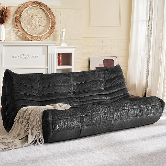HABUTWAY Bean Bag Chair, Giant Bean Bag Chairs for Adults, 3 Seater Fireside Chair, Lazy Large Floor Bean Bag Sofa for Living Room, Bedroom, Dorm, Office (Black)
