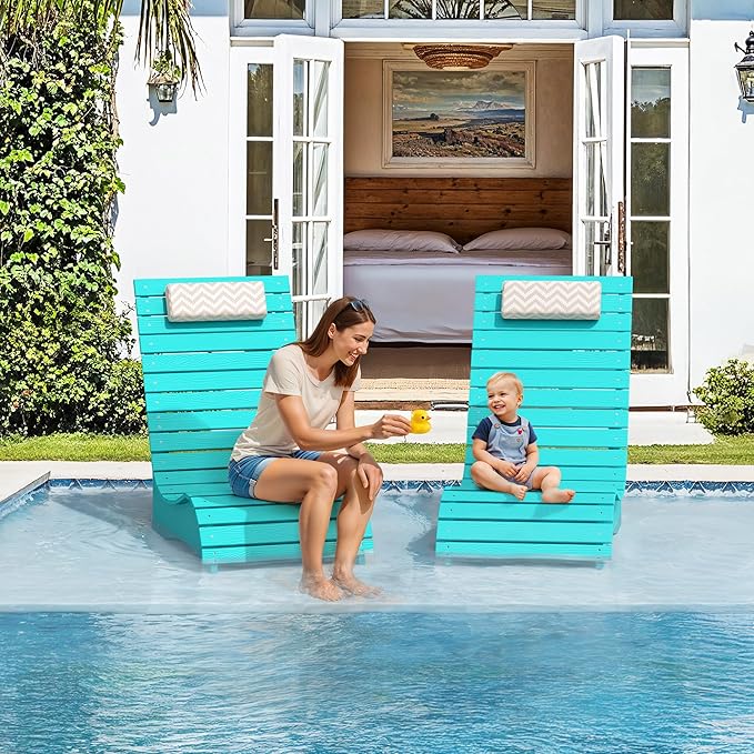 Homenjoy HDPS Pool Lounge Chairs Set of 2, Use in Pools Lounge Chairs up to 10-Inches of Water, Chaise Chairs with Headrest, Lounge Chair Outdoor, Fade-Resistant Pool Lounger for Deck