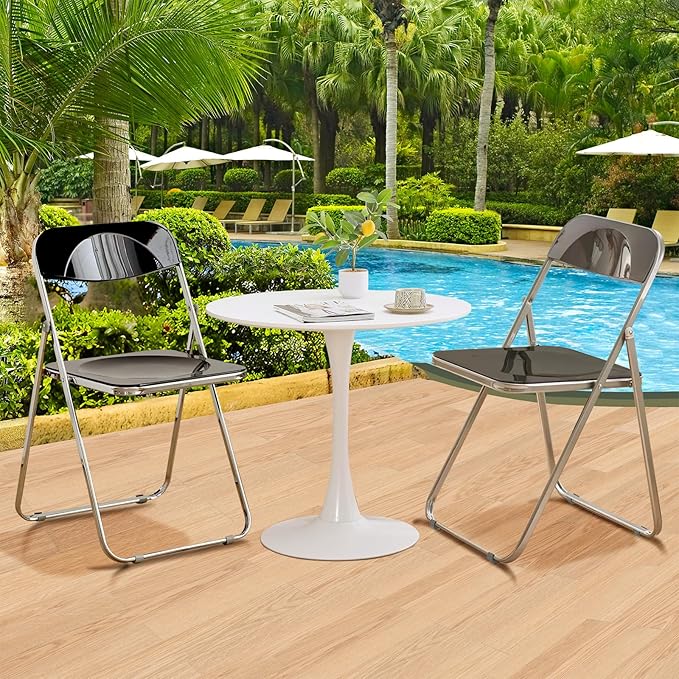 2 Pack Black Plastic Folding Chairs - Executive Pair Stackable for Office Lounge, Conference, VIP Area (250lb Capacity)