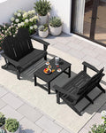 SERWALL 3 Pieces Patio Adirondack Bench Set, 2 Folding Adirondack Bench and 1 Coffee Table Set for Front Porch Garden Balcony Backyard, Black
