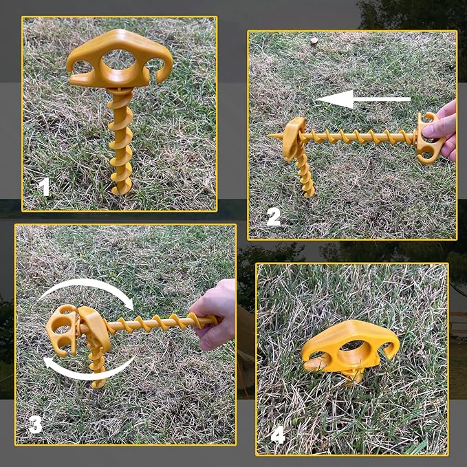 COBARYEN Tent Stakes Ground Anchors Screw in, 10 Pack Sand Stakes for Beach 9.4 Inch Heavy Duty Spiral Tent Pegs for Camping, Party, Hiking, Outdoor Decoration (10, Yellow)