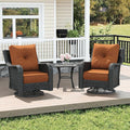 LayinSun 3 Piece Wicker Outdoor Furniture Set with 6-inch Comfy Cushions, High Back Patio Furniture Set with Swivel Rocking Chairs and Side Table