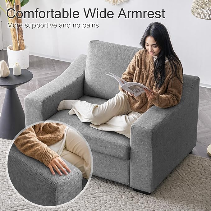 ELUCHANG Modular Sectional Couch Set, 47" Oversize Accent Chair and 85" Modern Loveseat Sofa Deep Couch for Apartment, Living Room, Bedroom, Linen, Grey