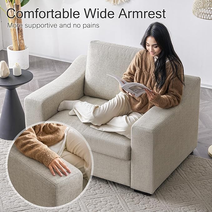 ELUCHANG Modular Sectional Couch Set, 47" Oversize Accent Chair and 85" Modern Loveseat Sofa Deep Couch for Apartment, Living Room, Bedroom, Linen, Oatmeal