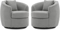 FaFaSoGoodFa Swivel Accent Chair Set of 2, Modern Upholstered Boucle Barrel Arm Chairs with Pillow for Living Room, 360 Degree Round Swivel Sherpa Armchair with Round Base for Bedroom Club (2, Grey)