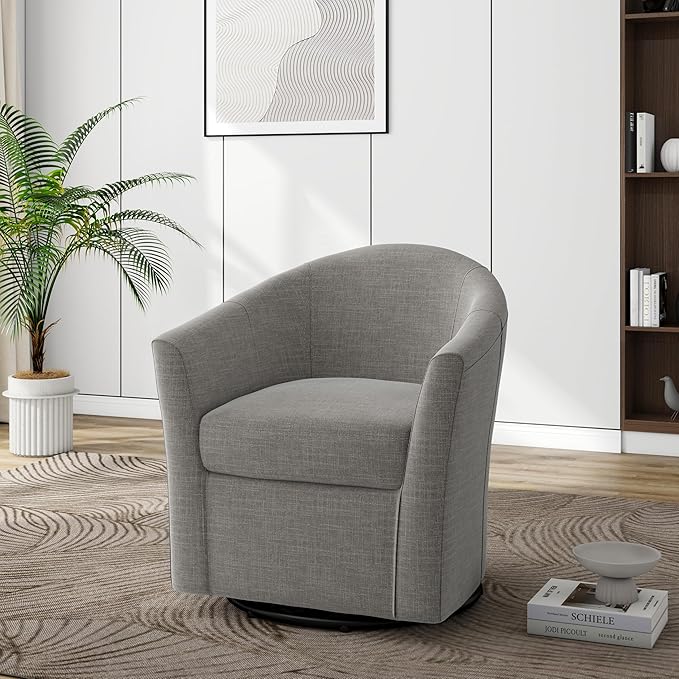 DREAMSIDEA Swivel Accent Chair Armchair, Modern Round Single Sofa Seating Comfy Reading Barrel Chairs for Living Room Bedroom (Coffee, Set of 1)