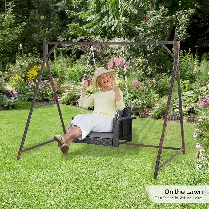 Outvita Porch Swing Frame, 7 FT Rattan Outdoor Swing Stand, Heavy Duty Swing Stand Frame with Metal Frame, 4 Hanging Rings, 1200 LBS Weight Capacity for Backyard, Patio, Garden