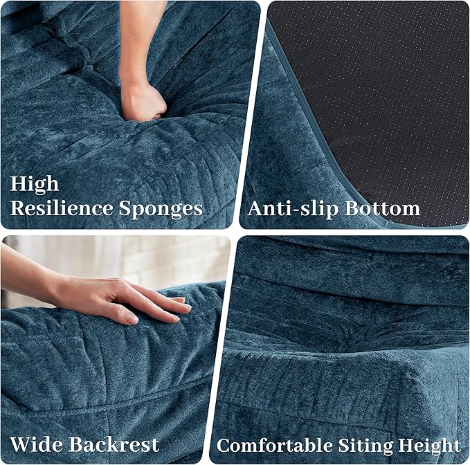 HABUTWAY Bean Bag Chair, Giant Bean Bag Chairs for Adults, Loveseat Fireside Chair, 2 Seater Lazy Bean Bag Sofa Memory Foam Couch for Living Room, Bedroom, Office (Navy Blue)