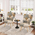 Accent Chair, Living Room Chair, Modern High Back Armchair, Colorful Patchwork Reading Chairs for Bedroom, Lounge Chair with Linen Fabric Shell and Solid Wood Feets (2, Gray)