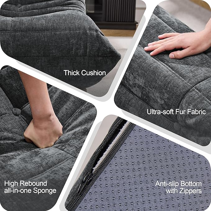 Bean Bag Chairs for Adults Giant Bean Bag Chair Memory Foam BeanBag Chair Bean Bag Sofa with Filler Faux Fur Fireside Beanbags Lazy Sofa for Living Room Bedroom Office (Darkgrey Chenille, Loveseat)