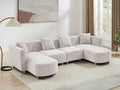 VANOMi 113" Sectional Sofa with 4 Pillows, U-Shaped 4-Seater Comfy Boucle Cloud Couch, Modern Double Chaises Lounge Sofas for Living Room, Office, Apartment (Light Khaki-U)