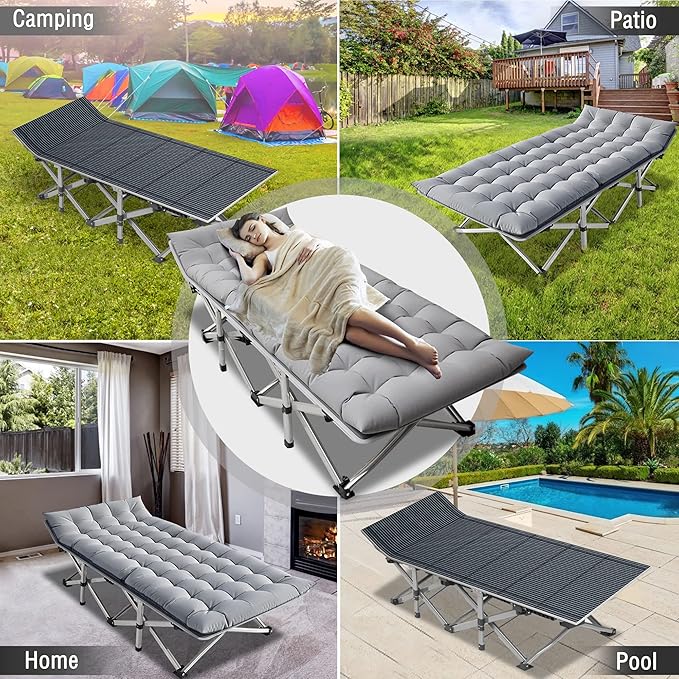 ABORON Camping Cot for Adult 28" Extra Wide, 2PK Heavy-Duty 1200D Oxford Cot for Sleeping, Portable Folding Camp Bed with Mat & Carry Bag