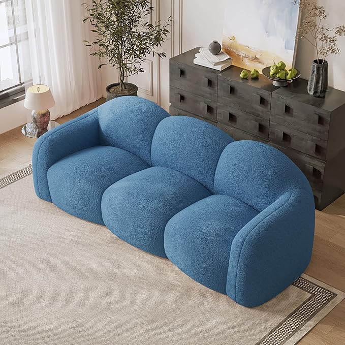JACH 3-Seater Minimalist Sofa for Apartment, Modern Comfy Upholstered Floor Sofas, Boneless Leisure Couches, Small Cloud Couch for Living Room Bedroom, Small Space (Blue, No Assembly Required)