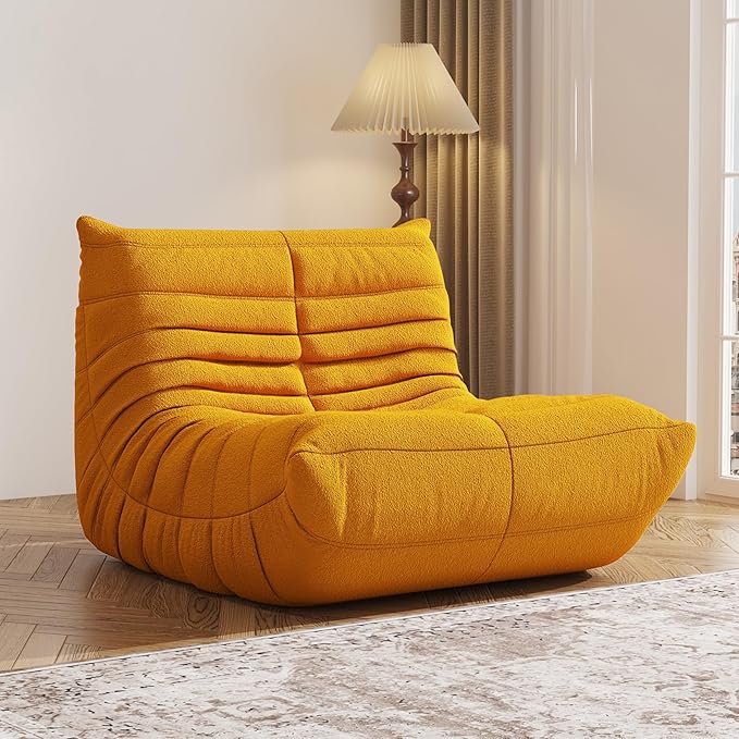 Bean Bag Chair, Fireside Chair, Large Bean Bag Chair for Adults, Bean Bag Chairs for Teens with High-Resilience Foam, Non-Slip Base Floor Lounge Sofa,Living Room (Yellow, Single)