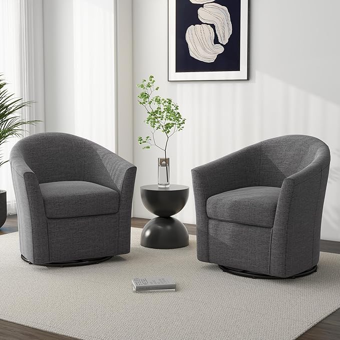 DREAMSIDEA Swivel Accent Chair Armchair, Modern Round Single Sofa Seating Comfy Reading Barrel Chairs for Living Room Bedroom (Grey, Set of 2)