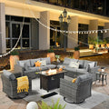 ovios 11 Piece Outdoor Patio Furniture Set with Fire Pit Table,Conversation Sectional Wicker Couch with Swivel Chairs,Modern Outside Sofa for Balcony Backyard, Dark Grey