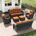 LayinSun 7 Piece Wicker Outdoor Furniture Set with 6-inch Comfy Cushions, High Back Patio Furniture Set with Swivel Rocking Chairs and Side Table