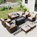Sophia & William Patio Furniture Set with Fire Pit Table & Swivel Chairs, 9 Piece Outdoor Sectional Furniture Wicker Modular Sofa Couch, Conversation Set for Deck Backyard Lawn, Beige